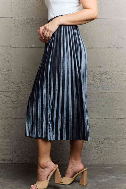 Ninexis Accordion Pleated Flowy Women Midi Skirt