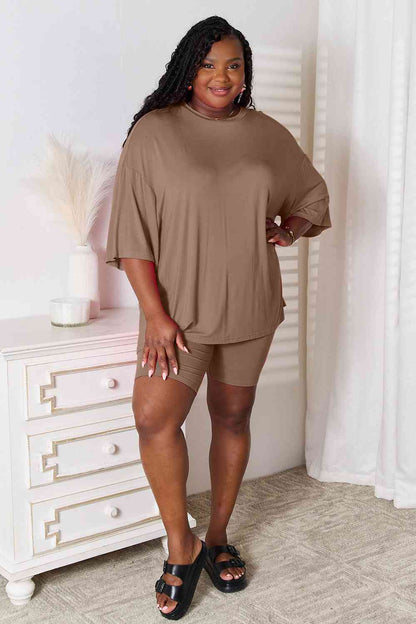 Basic Bae Full Size Soft Rayon Three-Quarter Sleeve Women Top and Shorts Set