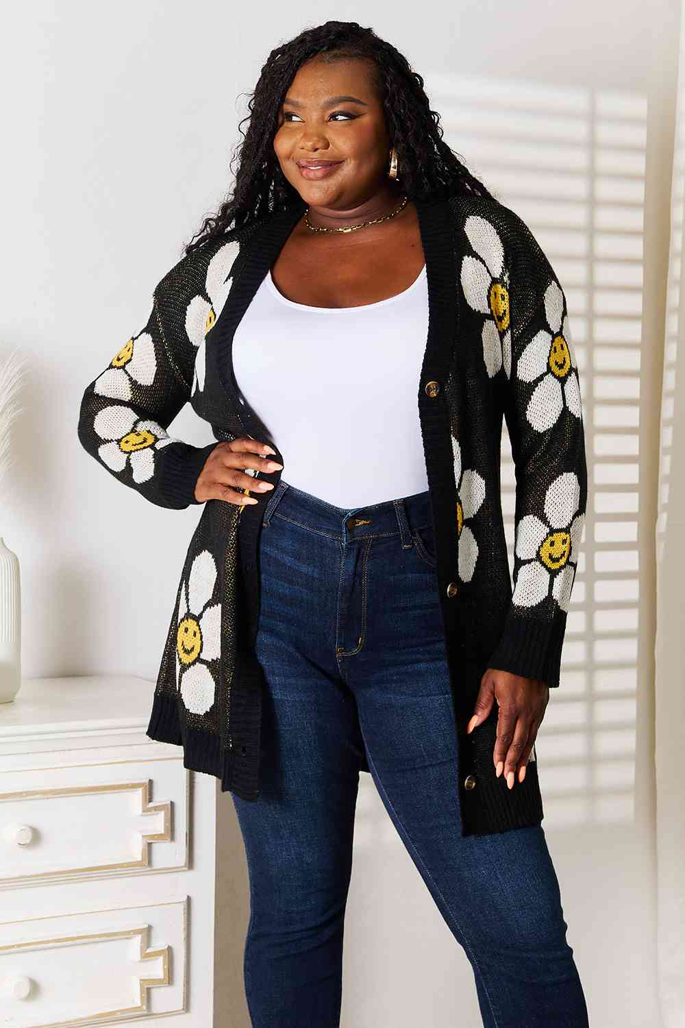 Double Take Floral Button Down Longline Women Cardigan