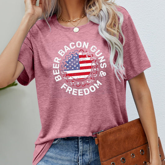 BEER BACON GUNS & FREEDOM US Flag Graphic Women Tee Shirt