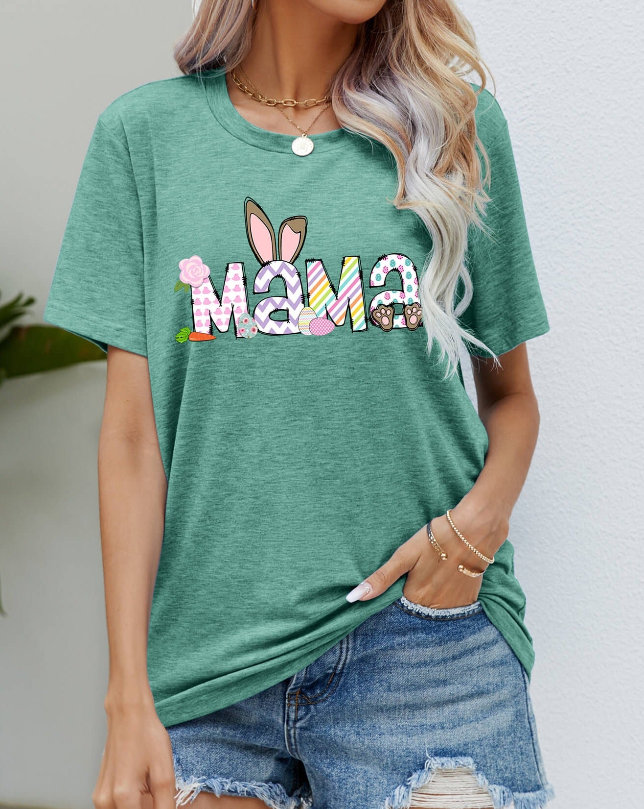 Easter MAMA Graphic Round Neck Women T-Shirt