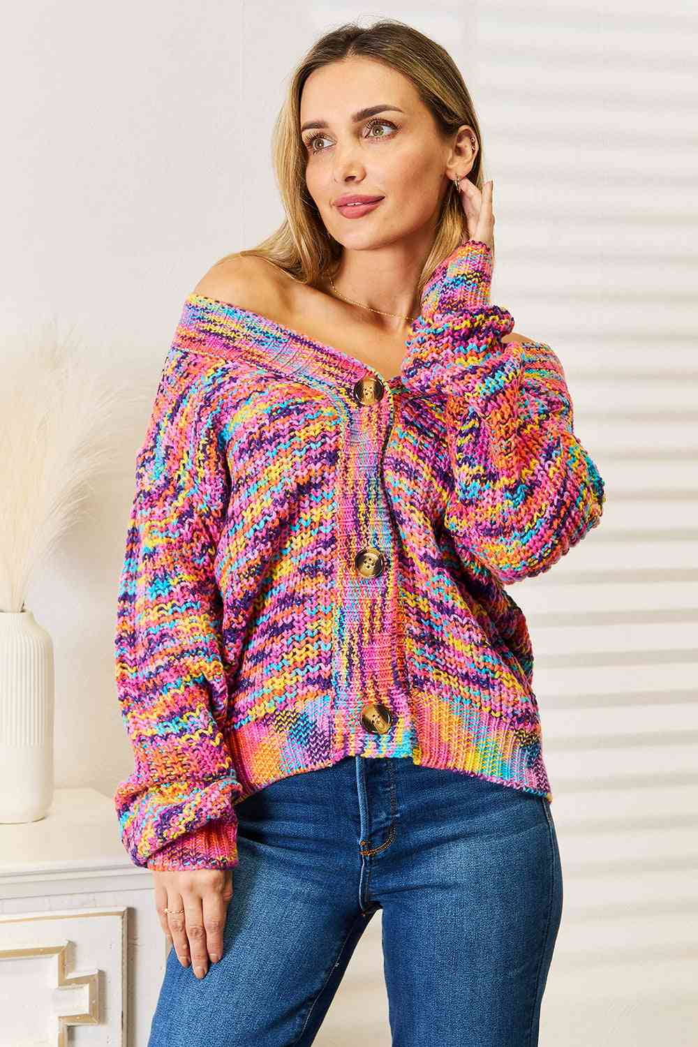 Angel Wings Woven Right V-Neck Long Sleeve Women Cardigan