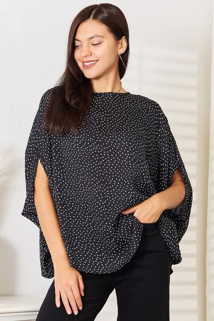 Double Take Printed Dolman Sleeve Round Neck Women Blouse