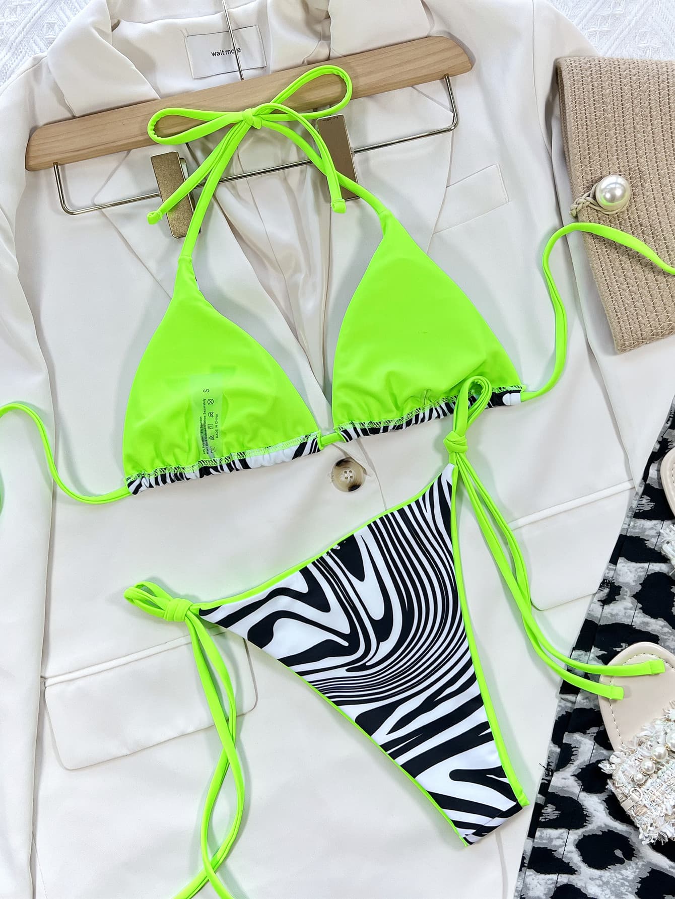 Zebra Print Halter Neck Bikini Set - Zara-Craft