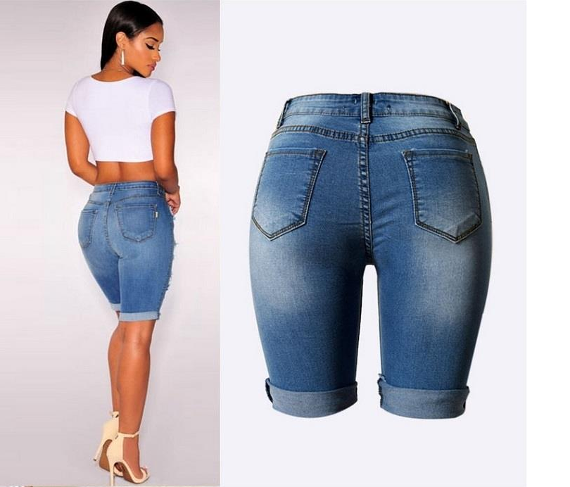 Womens High Waist Sexy Jeans Shorts Fashion Ripped Hole Washed Stretch Denim Shorts Jeans - Zara-Craft