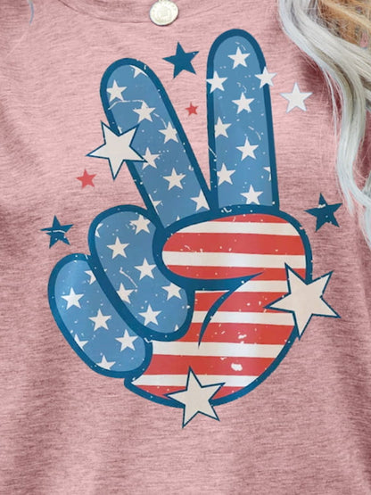 US Flag Peace Sign Hand Graphic Women Tee Shirt