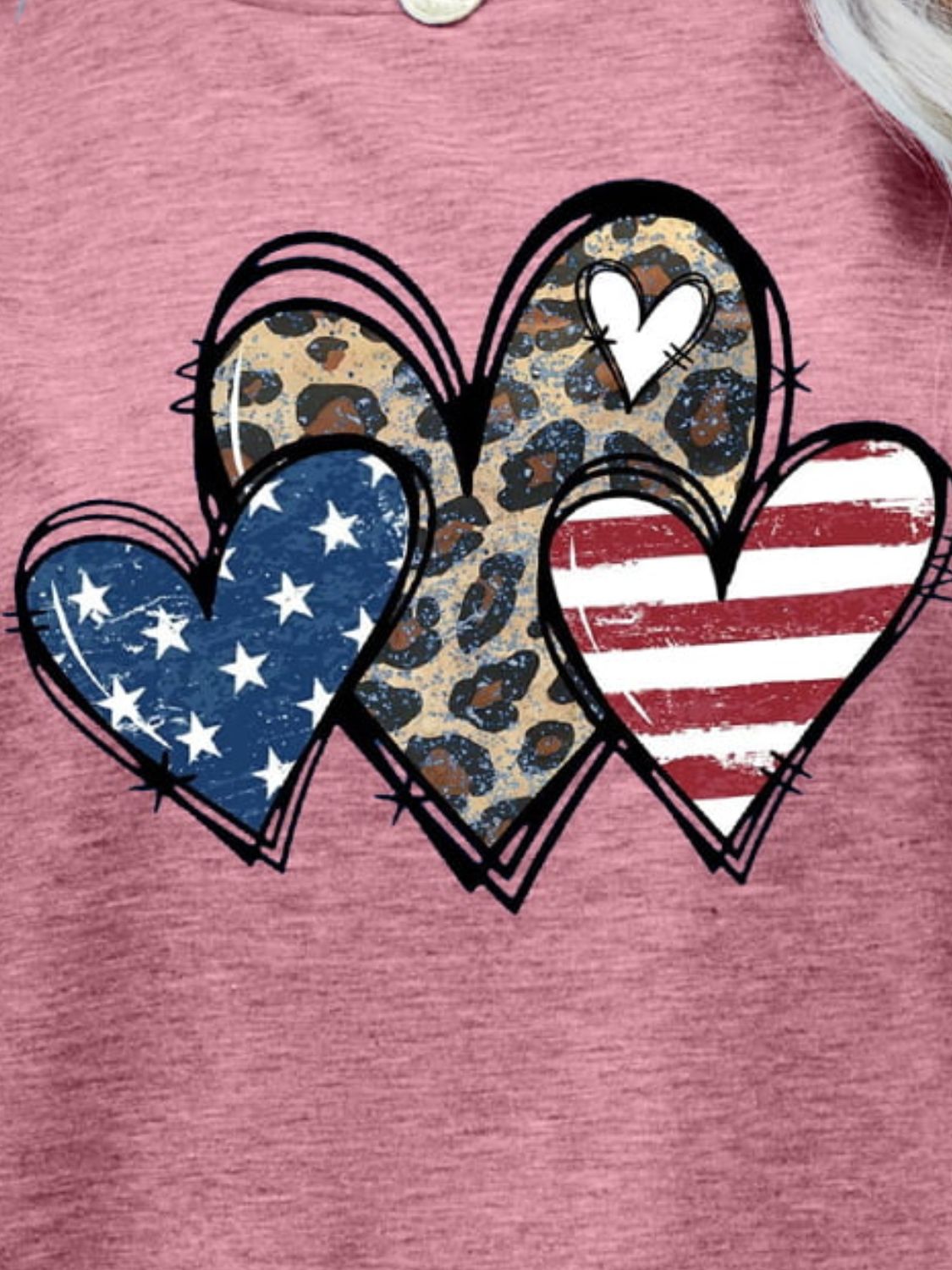 US Flag Leopard Heart Graphic Women Tee Shirt