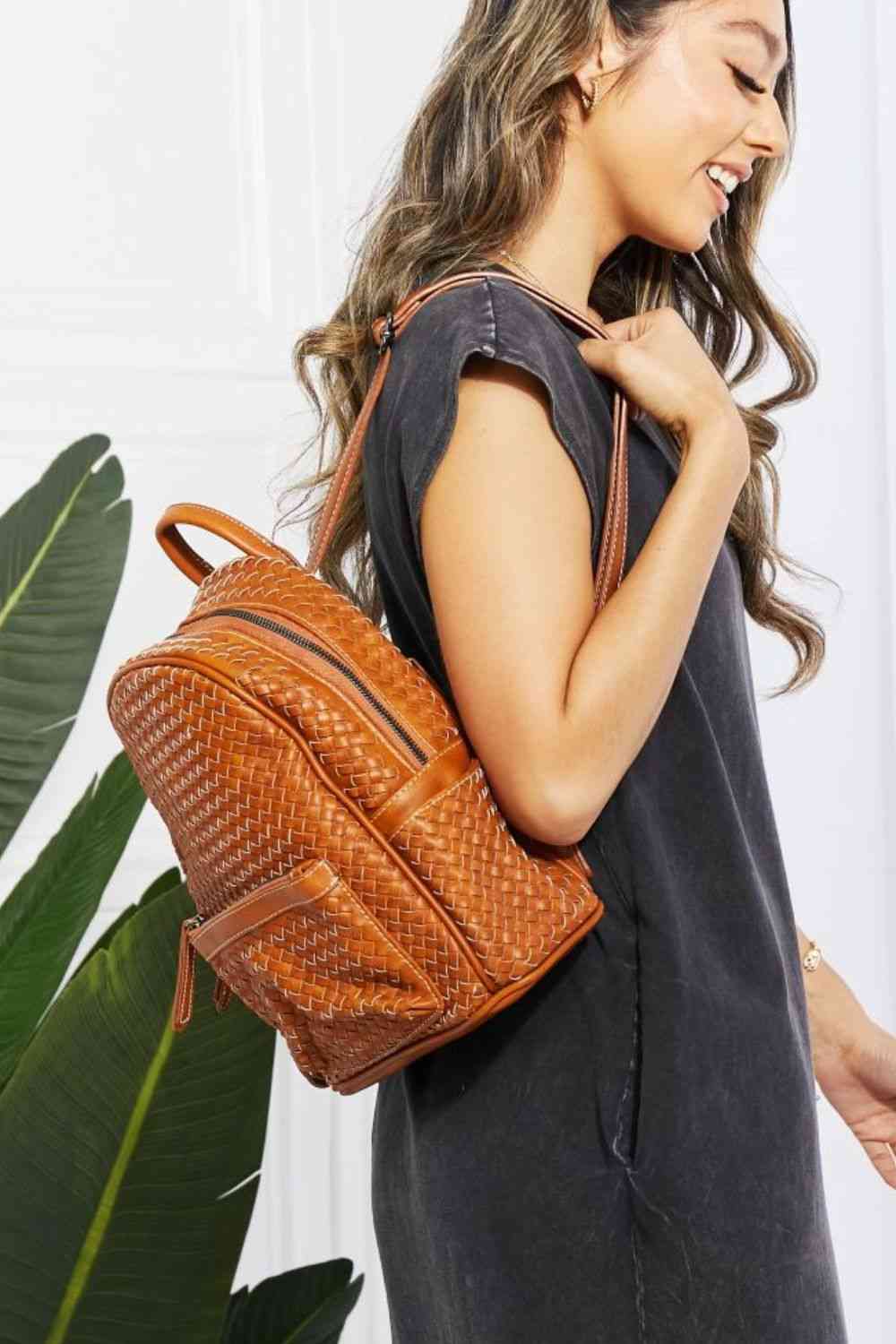 SHOMICO Certainly Chic Faux Leather Woven Women Backpack