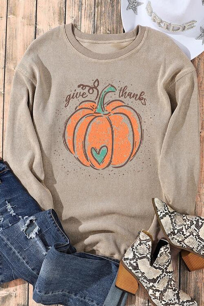 Pumpkin Graphic Round Neck Long Sleeve Women Sweatshirt