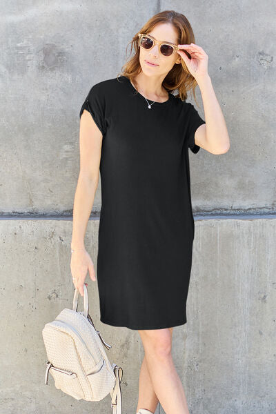 Basic Bae Full Size Round Neck Short Sleeve Women Dress with Pockets