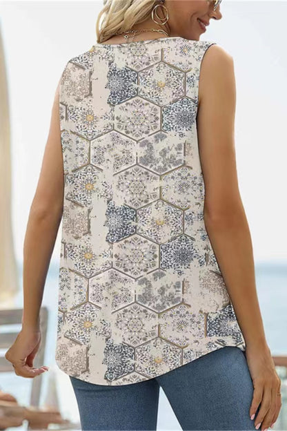 Printed Square Neck Curved Hem Women Tank