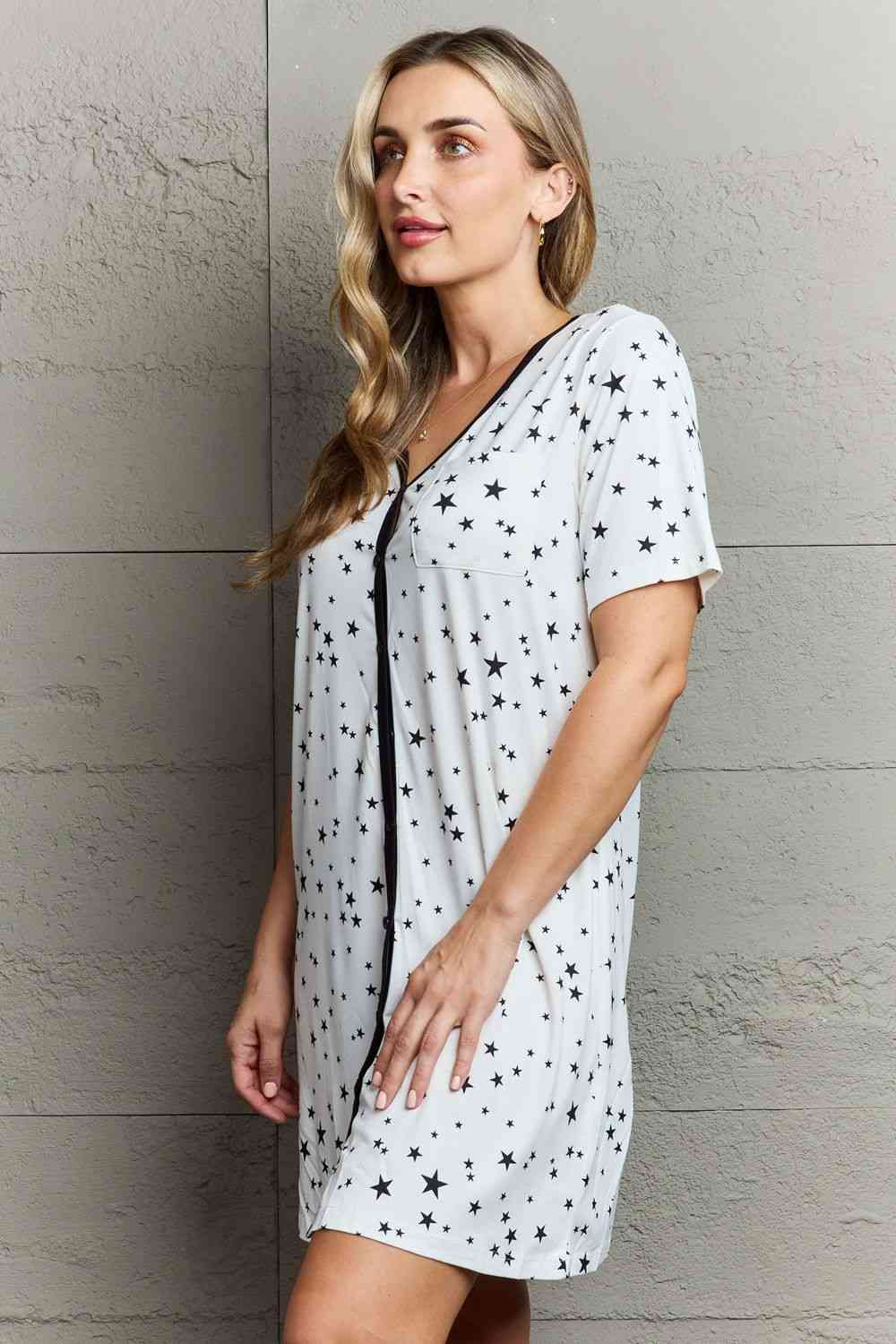 MOON NITE Quilted Quivers Button Down Women Sleepwear Dress