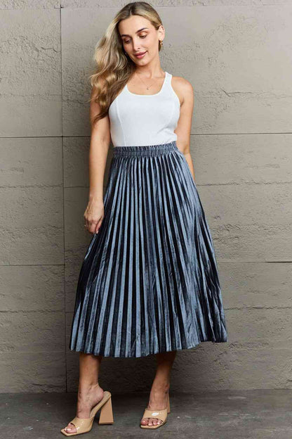 Ninexis Accordion Pleated Flowy Women Midi Skirt