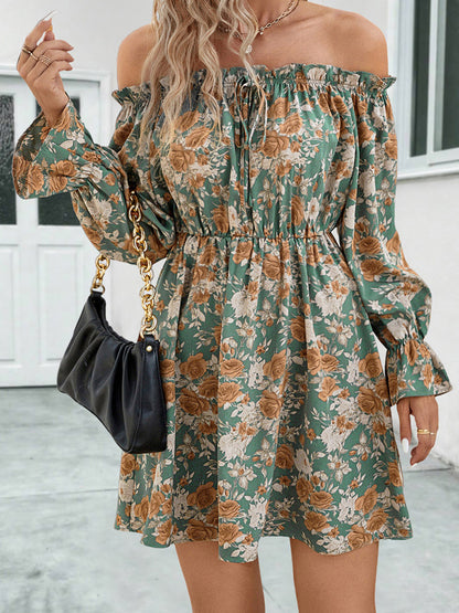 Floral Off-Shoulder Flounce Sleeve Women Dress