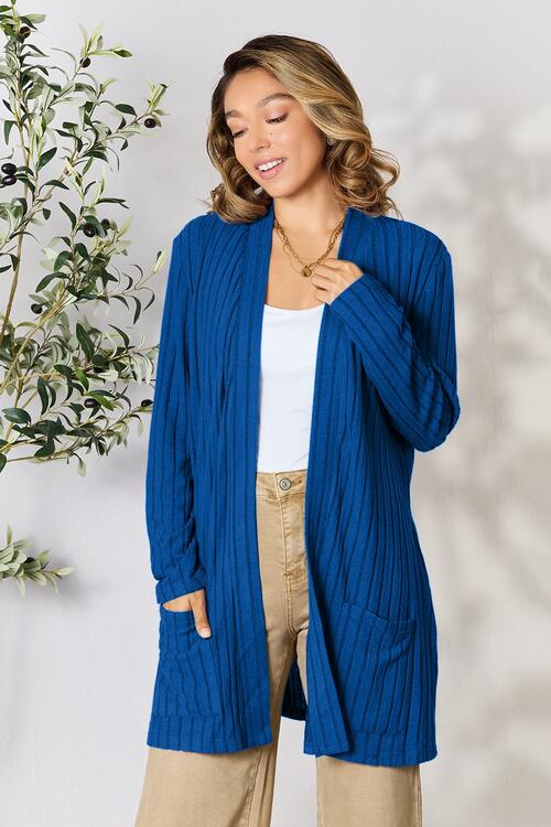 Basic Bae Full Size Ribbed Open Front Women Cardigan with Pockets