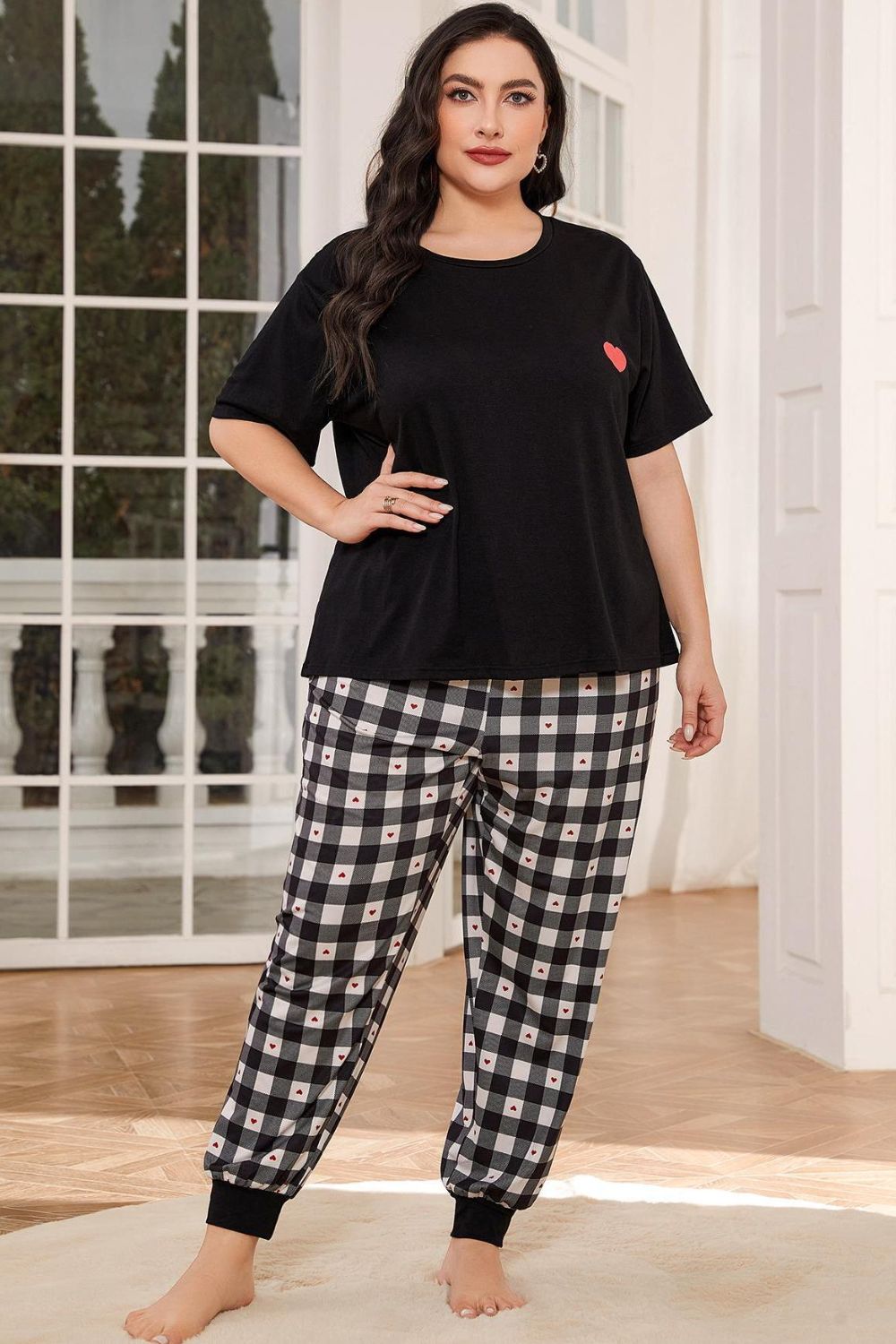 Plus Size Round Neck Short Sleeve Two-Piece Women Lounge Set