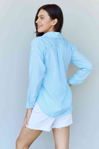 Doublju She Means Business Striped Button-Down Women Shirt Top