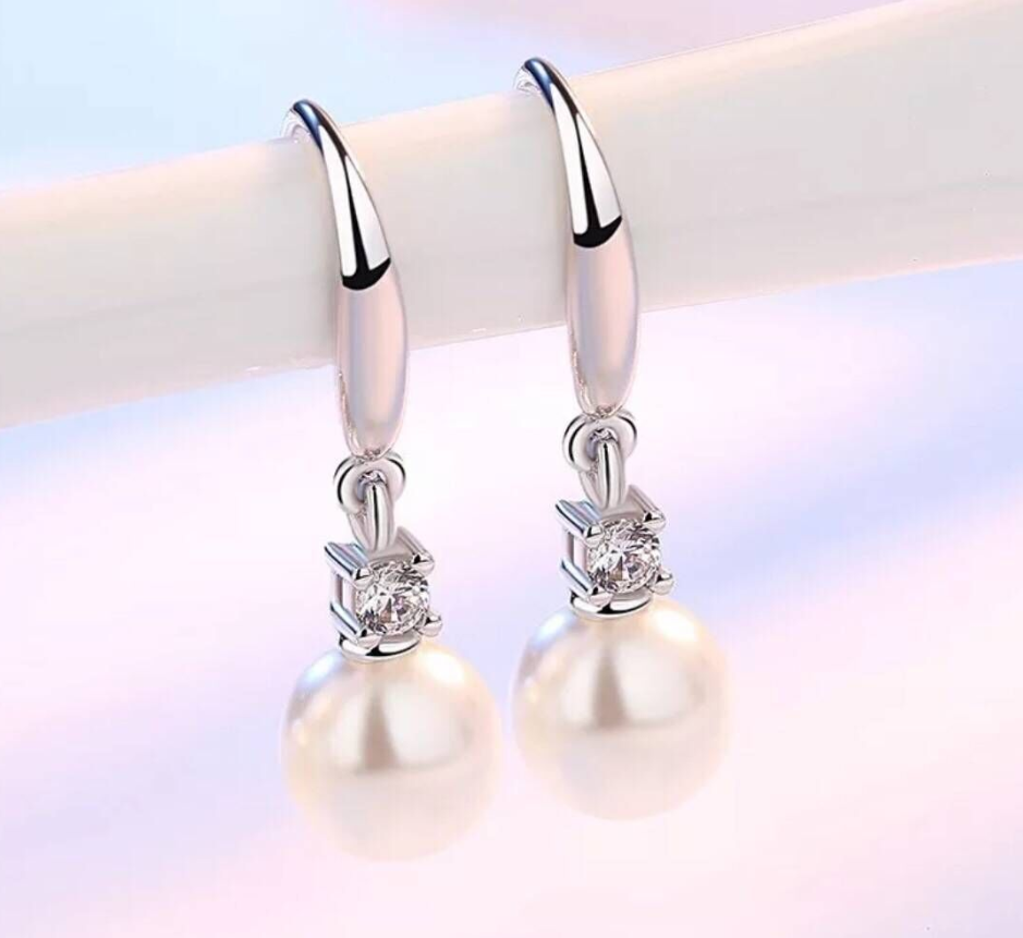 Zircon Pearl Silver Earrings - Zara-Craft