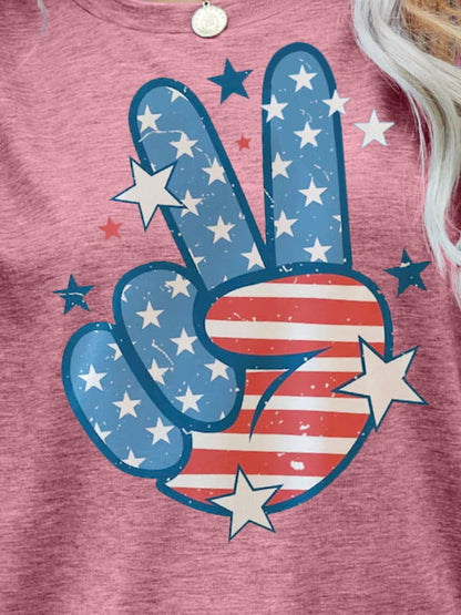 US Flag Peace Sign Hand Graphic Women Tee Shirt