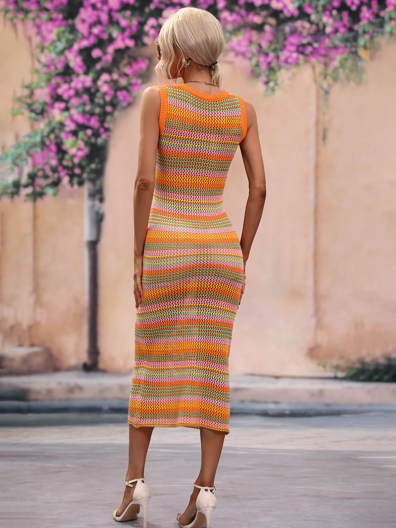 Striped Round Neck Sleeveless Midi Cover Up Dress - Zara-Craft