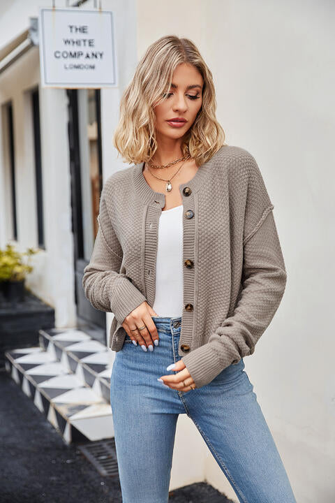 Button Down Exposed Seam Women Cardigan