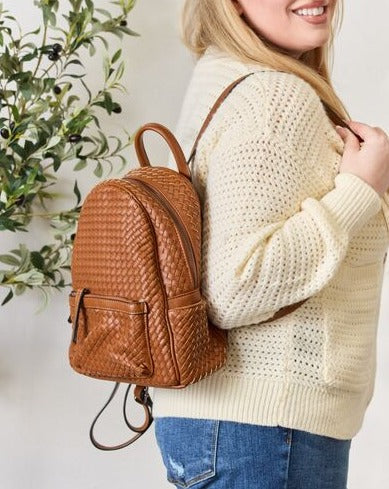 SHOMICO PU Leather Woven Women Backpack