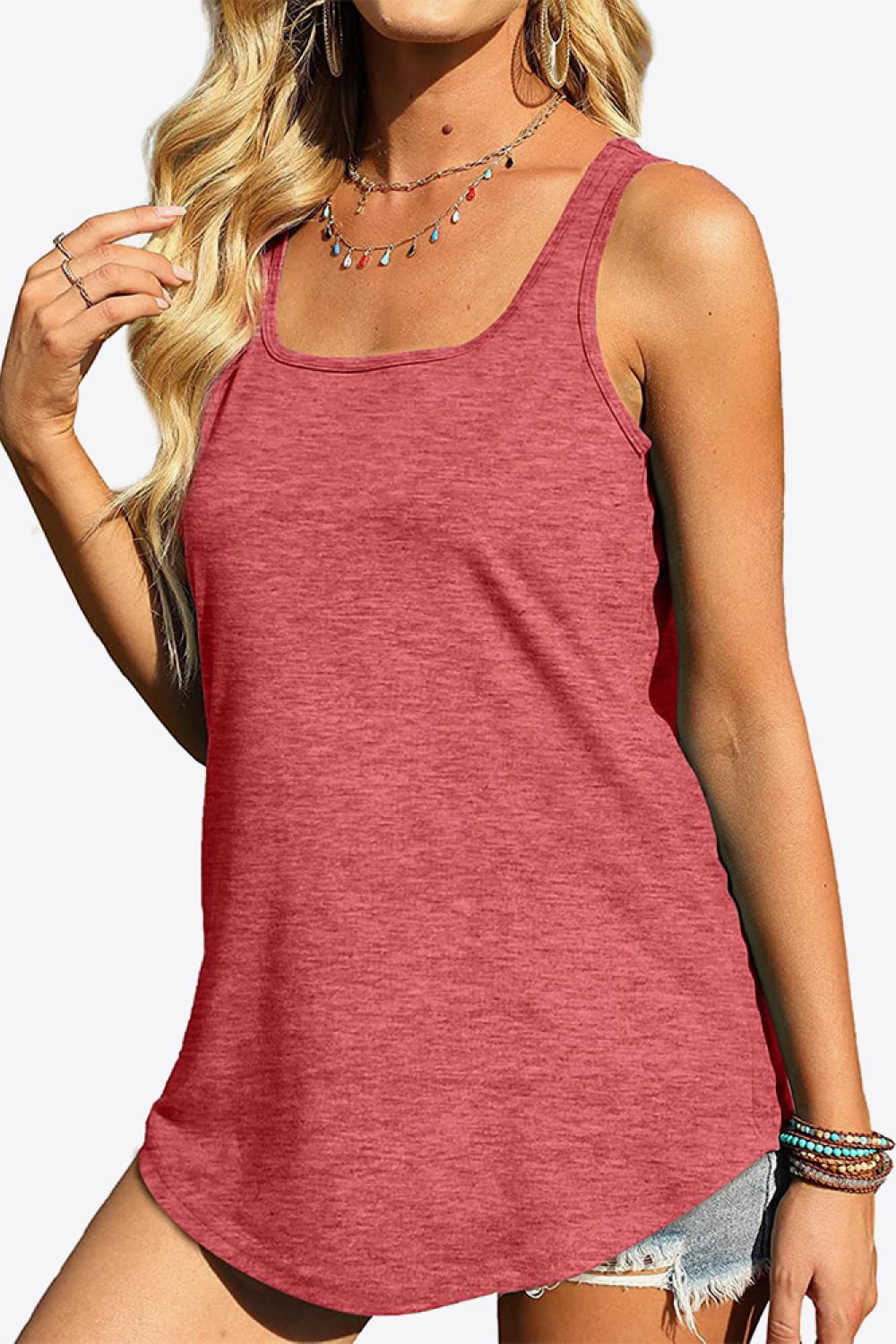 Curved Hem Square Neck Women Tank