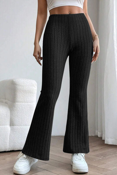 Basic Bae Full Size Ribbed High Waist Flare Women Pants