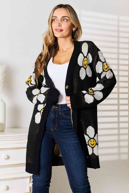 Double Take Floral Button Down Longline Women Cardigan