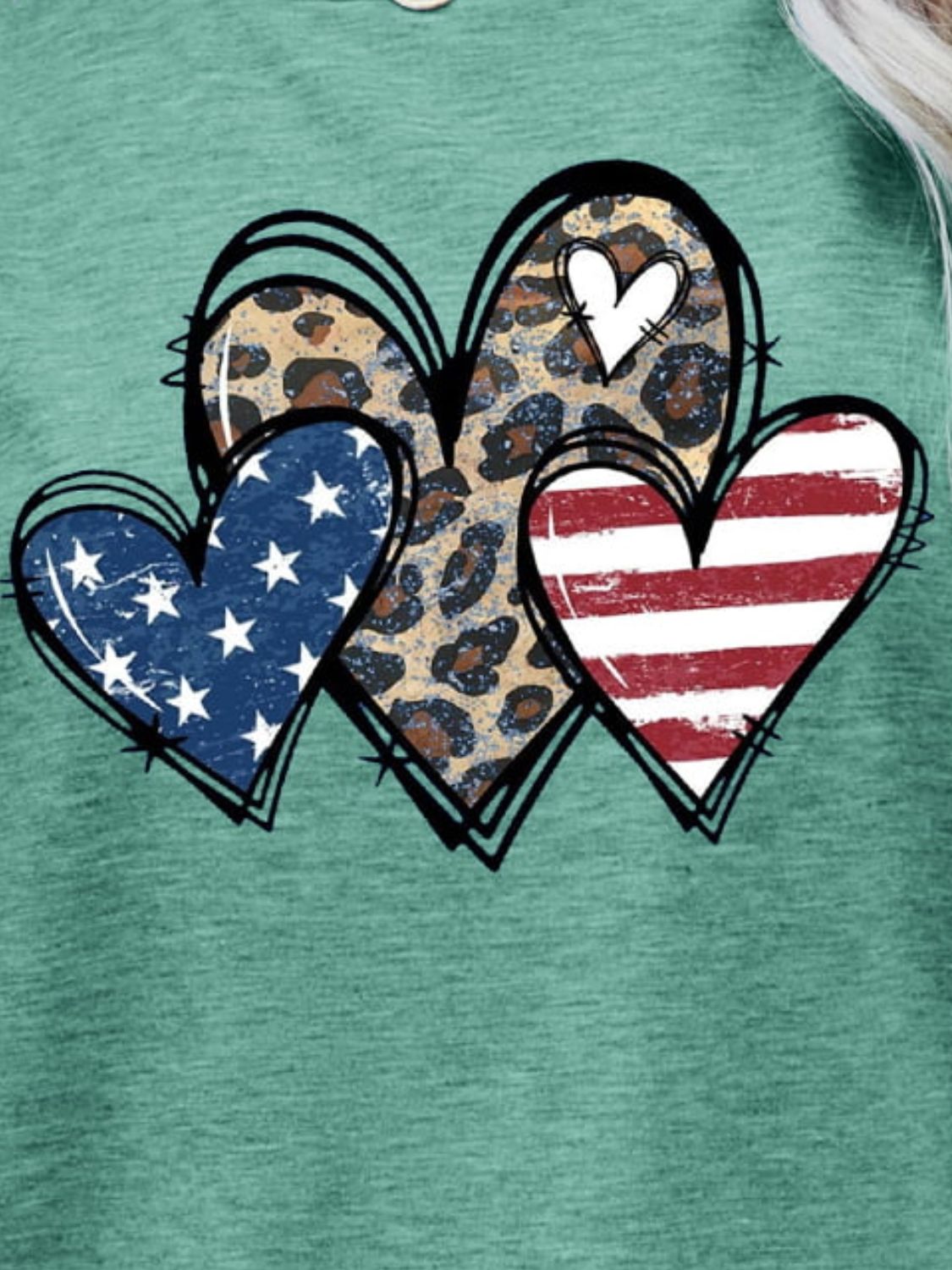 US Flag Leopard Heart Graphic Women Tee Shirt