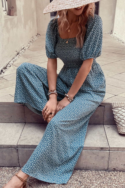 Printed Square Neck Women Jumpsuit with Pockets