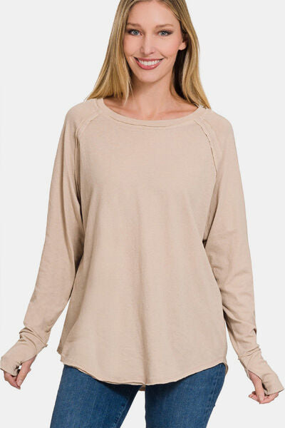 Zenana Round Neck Thumbhole Long Sleeve Women Top