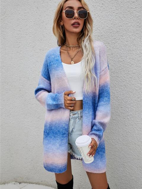 Full Size Gradient Open Front Women Cardigan