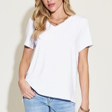 Basic Bae Full Size V-Neck High-Low Women T-Shirt