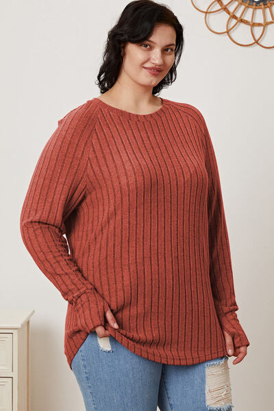 Basic Bae Full Size Ribbed Thumbhole Sleeve Women T-Shirt