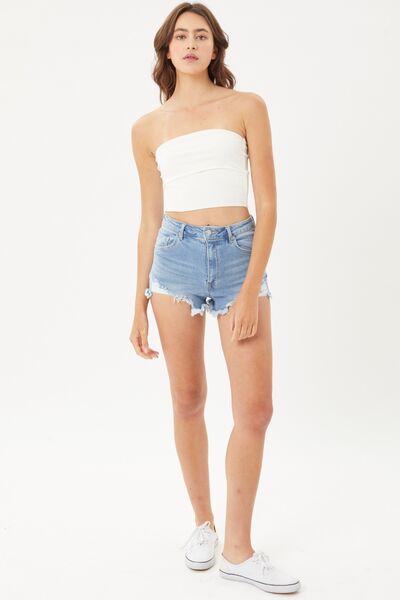 LOVE TREE Raw Hem Cat's Whisker Women Denim Shorts