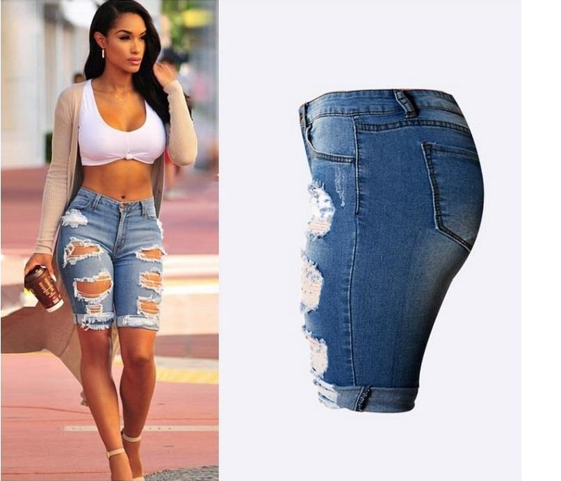 Womens High Waist Sexy Jeans Shorts Fashion Ripped Hole Washed Stretch Denim Shorts Jeans - Zara-Craft