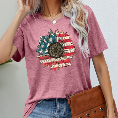 US Flag Flower Graphic women Tee Shirt