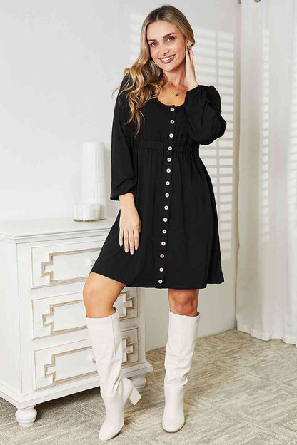 Double Take Scoop Neck Empire Waist Long Sleeve Magic Women Dress