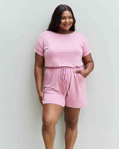 Zenana Chilled Out Full Size Short Sleeve Women Romper in Light Carnation Pink