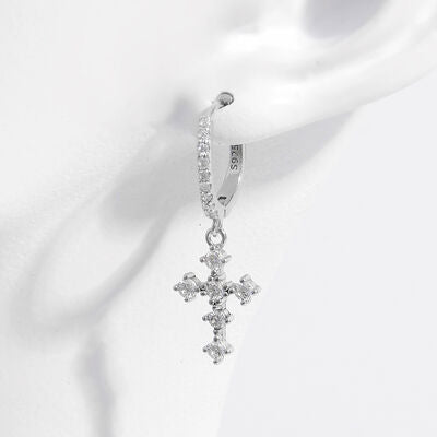 925 Sterling Silver Inlaid Zircon Cross Dangle Women Earrings