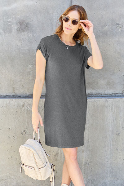 Basic Bae Full Size Round Neck Short Sleeve Women Dress with Pockets