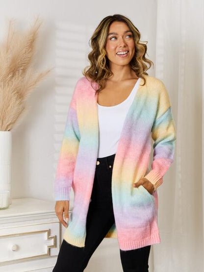 Full Size Gradient Open Front Women Cardigan