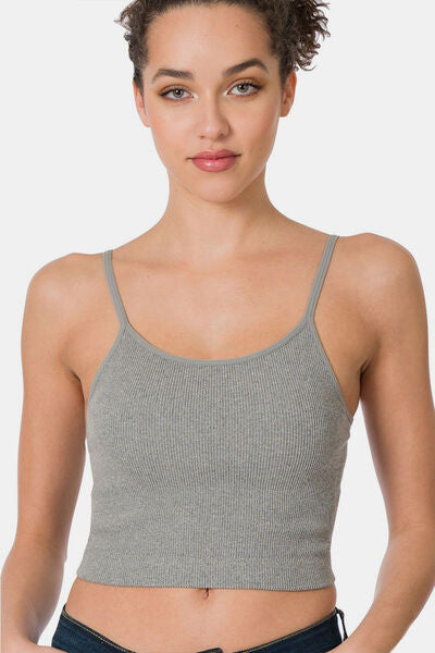 Zenana Ribbed Seamless Cropped Women Cami with Bra Pads