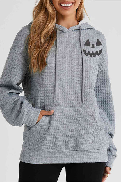 SYNZ Pumpkin Face Graphic Drawstring Women Hoodie with Pocket