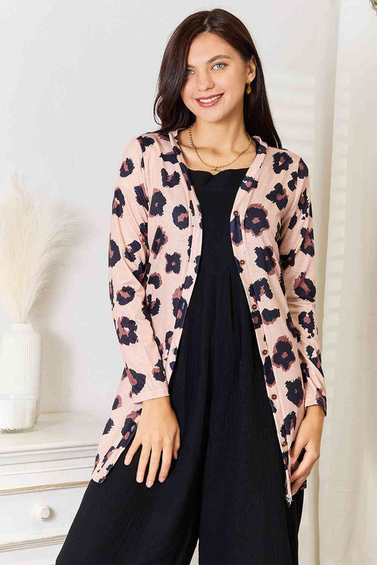 Double Take Printed Button Front Longline Women Cardigan