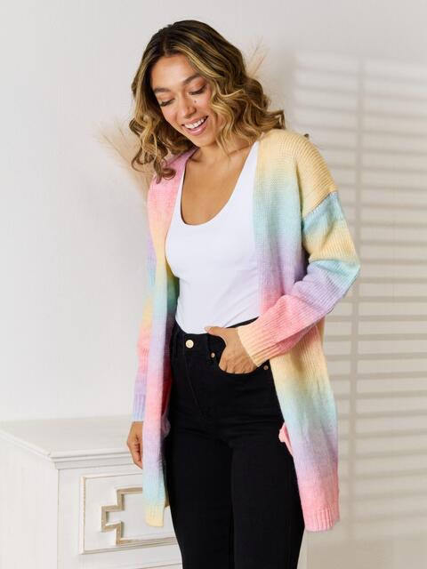 Full Size Gradient Open Front Women Cardigan