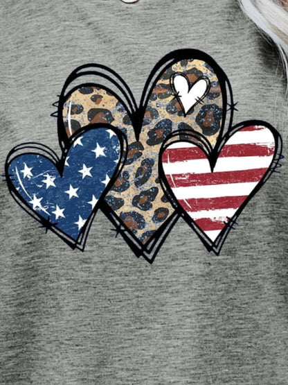 US Flag Leopard Heart Graphic Women Tee Shirt