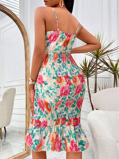 Floral Sweetheart Neck Cutout Women Dress