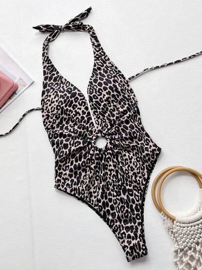 Leopard Halter Neck Ring Detail One-Piece Swimsuit - Zara-Craft